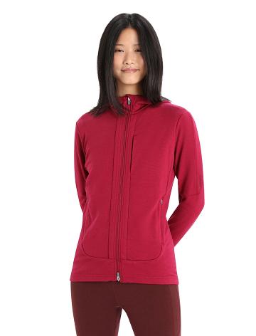 Women's Icebreaker Merino Quantum III Long Sleeve Zip Hoodie Cherry / Espresso | CA 1270ZUTG